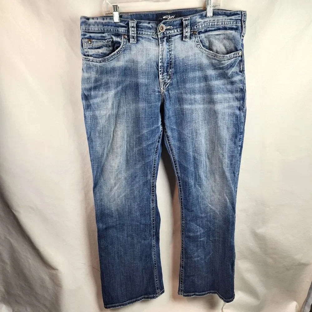 Silver Jeans Mens 38x32 Blue Denim Craig Straight Leg Medium Wash Casual Western